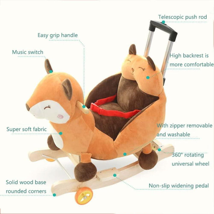 Plush Fox 2 in 1 Rocker with Wheels & Handle - Leah